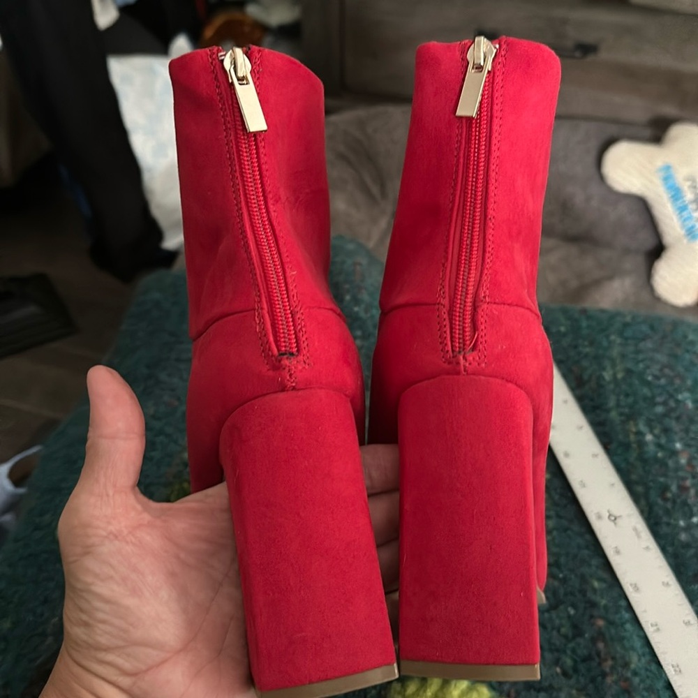 red suede~ish ankle boots. 4in heel